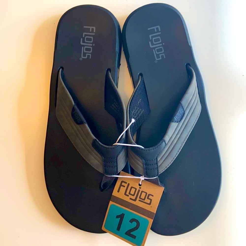 Brand new! Never worn. Men’s Flojos sandals flip-flops black & gray. SZ 12 or 10